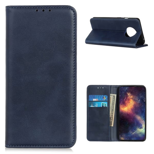 Lompakko-style Aitoa Nahkaa Läppäkotelo For Xiaomi Redmi Note 9T / Note 9 5g - Sininen Blue