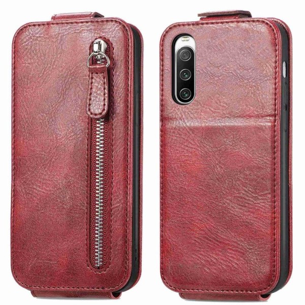 Vertical Flip Phone Suojakotelo With Zipper For Sony Xperia 10 I Red
