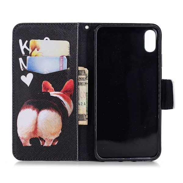 iPhone Xs Max flip cover i læder med mønsterprint - Kiss My Ass Multicolor