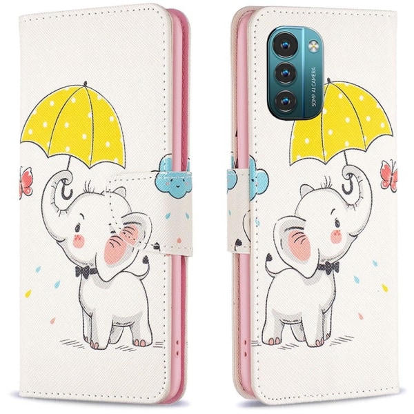 Wonderland Nokia G11 / Nokia G21 flip etui - Paraply Og Elefant Pink