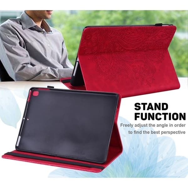 Imprinted Flower Lær Etui til Lenovo Tab M10 FHD Plus - Rød Red