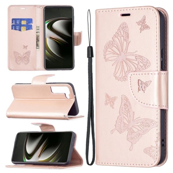 Butterfly läder Samsung Galaxy S22 Plus fodral - Rosa Rosa