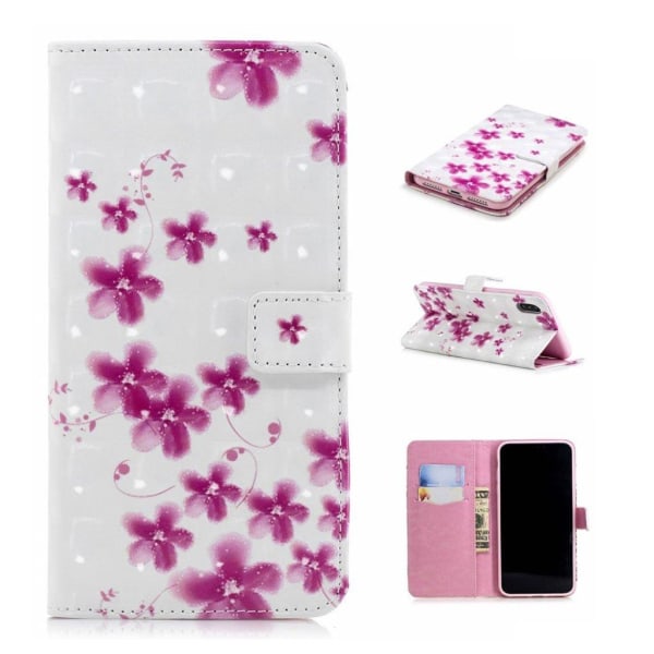 iPhone Xr mobilfodral silikon syntetläder plånbok stående tryckm Rosa