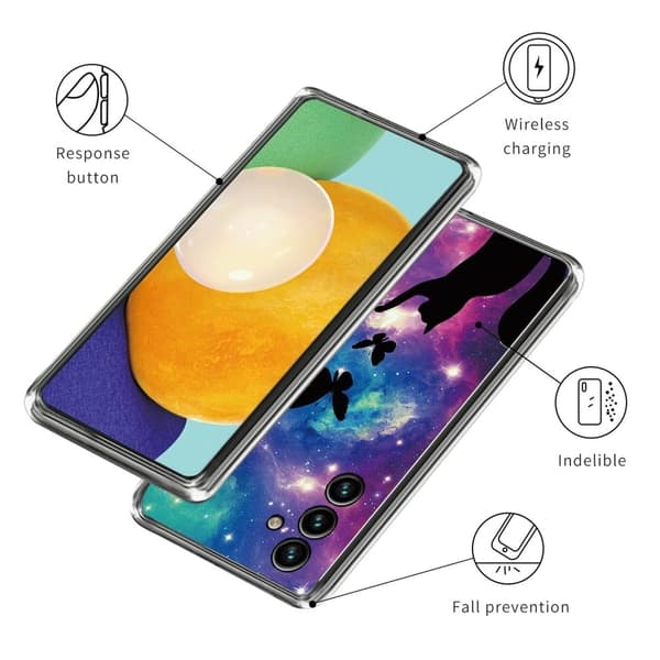 Deco Samsung Galaxy M14 Etui - Kat og Sommerfugle Purple