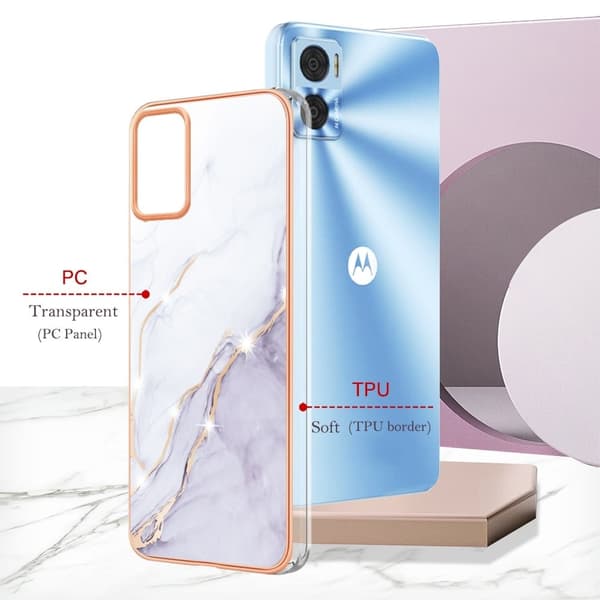 Marble Motorola Moto E22 / E22i Etui - Hvit Klinkekule White