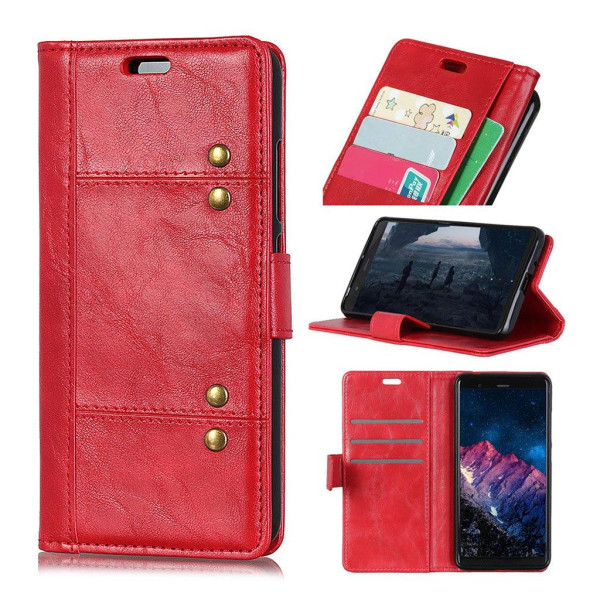 iPhone Xs Max rivet décor magnetic leather flip case - Red Röd