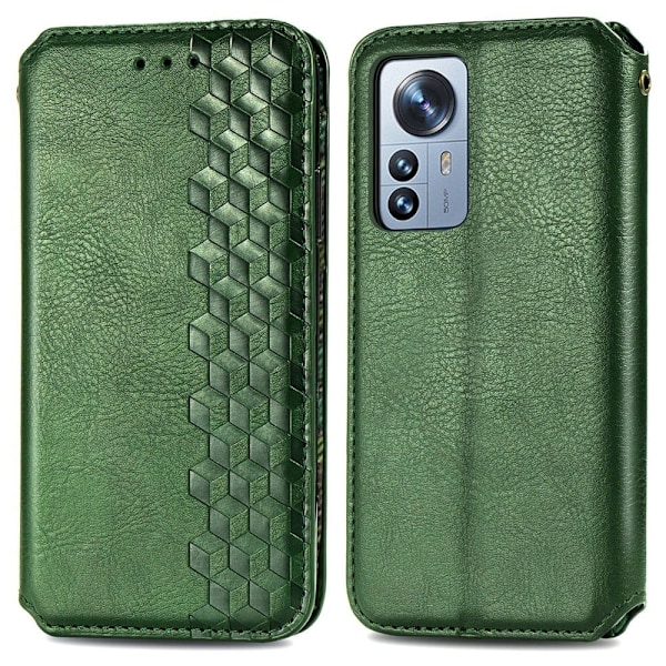 Läder Xiaomi 12 Pro fodral med romb-design - Grön Grön