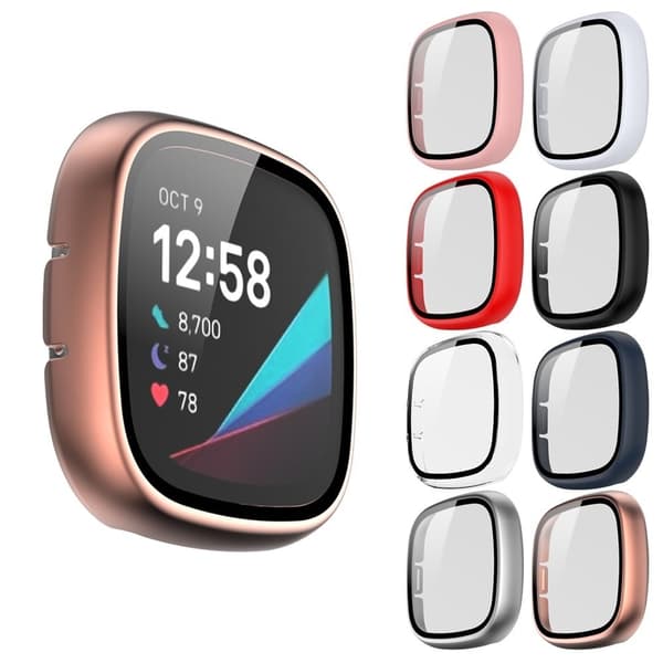 Fitbit Sense / Versa 3 mat hårdt cover med hærdet glas - Rødguld Pink