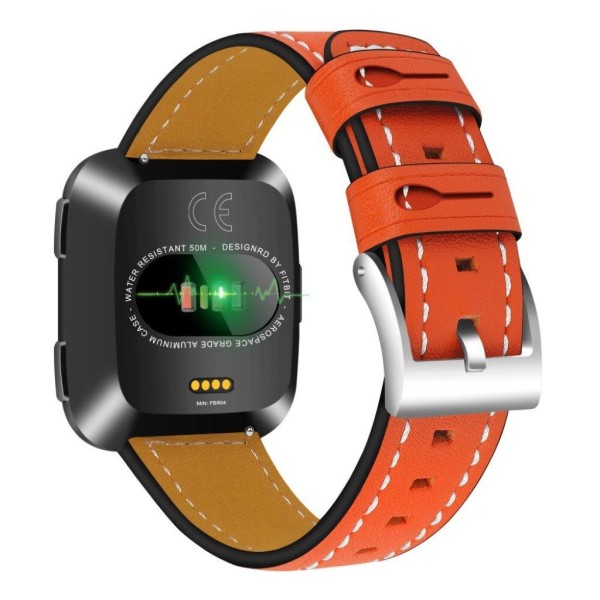 Fitbit Versa aito nahkainen vaihdettava kellon arnneke metalli soljella - Oranssi Orange