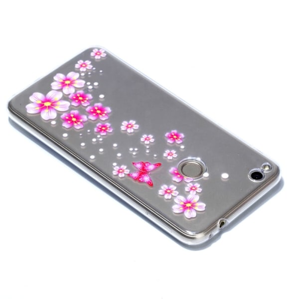 Huawei Honor 8 Lite Gummibelagt silikone cover - Lyserød blomst Pink