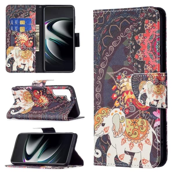 Wonderland Samsung Galaxy S22 Plus Flip Etui - Malanda Blomst og Elefant Multicolor