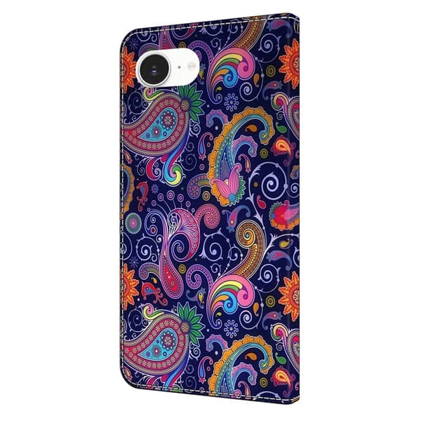 iPhone 16e Plånboksfodral Mönster Tryck Stativ Läder Flip Phone Cover - Etnisk Vinranka Lila