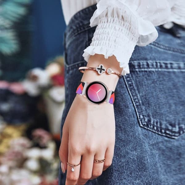 20mm Samsung Galaxy Watch 3 (41mm) / Watch Active / Gear S2 elastinen kellonauha - Violetti / Punainen / Punainen Multicolor