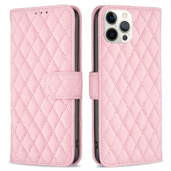 Rombemønster, matt flip-deksel for iPhone 12 Pro Max - Rosa Pink