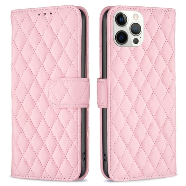Rombuskuvioinen matta läppäkotelo iPhone 12 Pro Max - Pinkki Pink