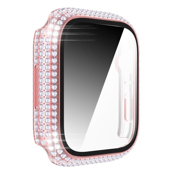 Apple Watch (45mm) stylish rhinestone décor cover with tempered glass - Pink Rosa