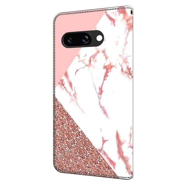 Google Pixel 9a Plånboksfodral Mönster Tryck Stativ Läder Flip Telefonskal - Triangulär Marmor Rosa
