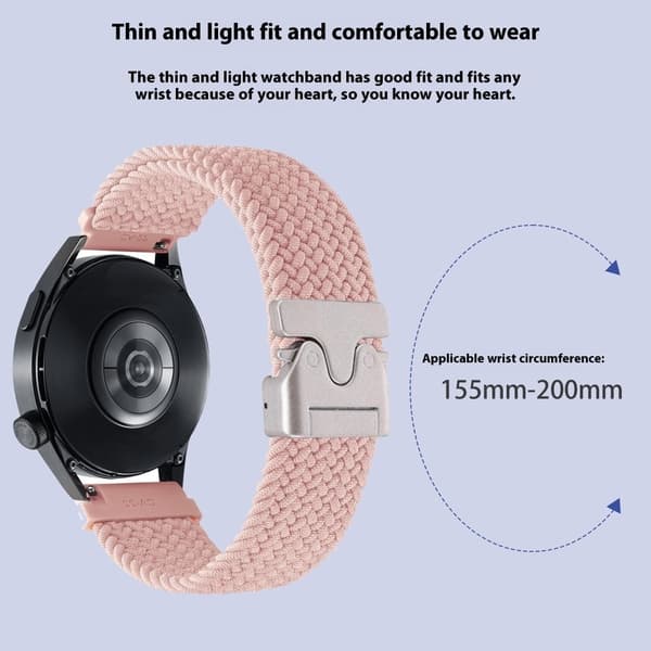22mm Universal Rannehihna Laskuvarjo solki Nylon punottu Smart Watch Band - Harmaa Silver grey