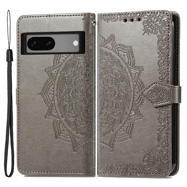 Mandala Google Pixel 7a Flip Fodral - Grå Silvergrå