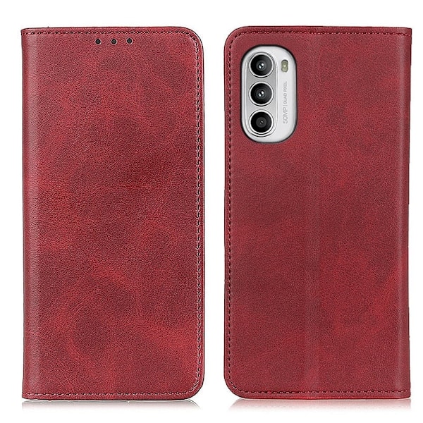 Motorola Moto G52 flip etui i ægte læder med pung – Rød Red