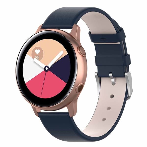 20mm Samsung Galaxy Watch Active læder Urrem - Blå Blue