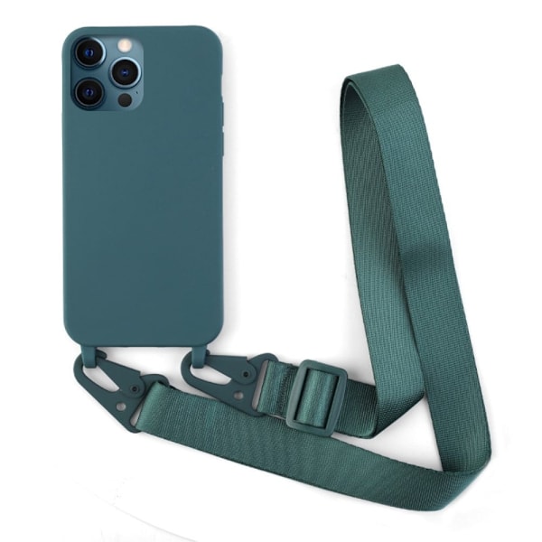 Ohut TPU-kotelo, jossa on mattapintainen viimeistely ja säädettävä hihna iPhone 12 Pro Max - Tummanvihreä Green