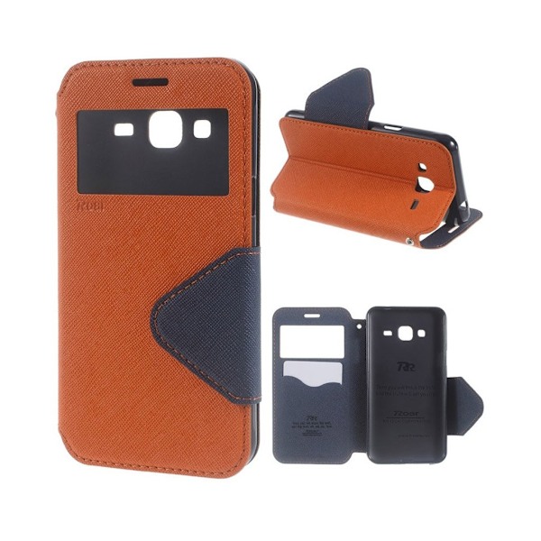 Roar Korea Samsung Galaxy J3 (2016) Keinonahka Kotelo Ikkunalla - Oranssi Orange