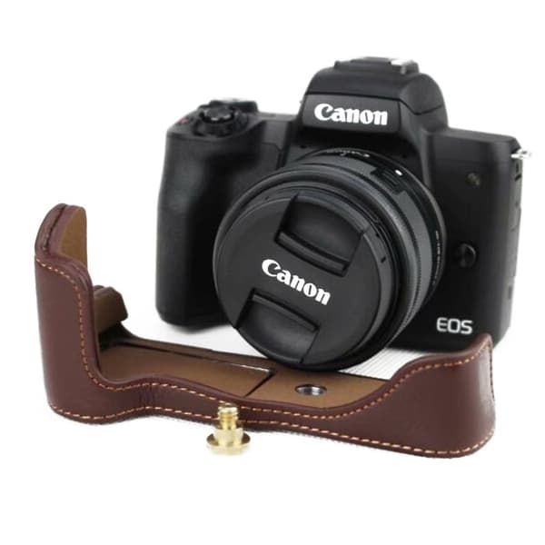 Canon EOS M50 kameraskydd äkta läder - Kaffe Brun