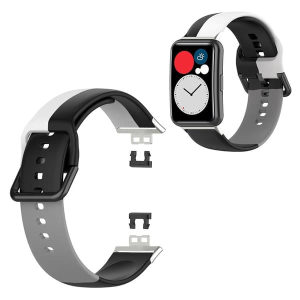 Huawei Watch Fit trefarvet silikoneurrem - Sort / Hvid / Grå Silver grey