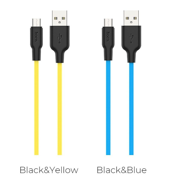 HOCO X21 Plus Silikoneopladerkabel til Micro - Sort & Gul Yellow