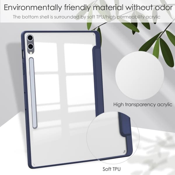 Samsung Galaxy Tab S10 Plus Case Clear Acrylic Leather Tablet Cover Support Auto Sleep / Wake - Dark Blue Blue