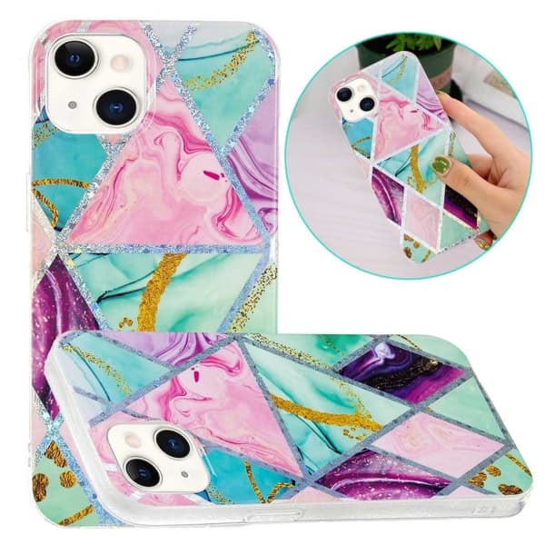Marble iPhone 14 Etui - Trekant / Rhombus Multicolor