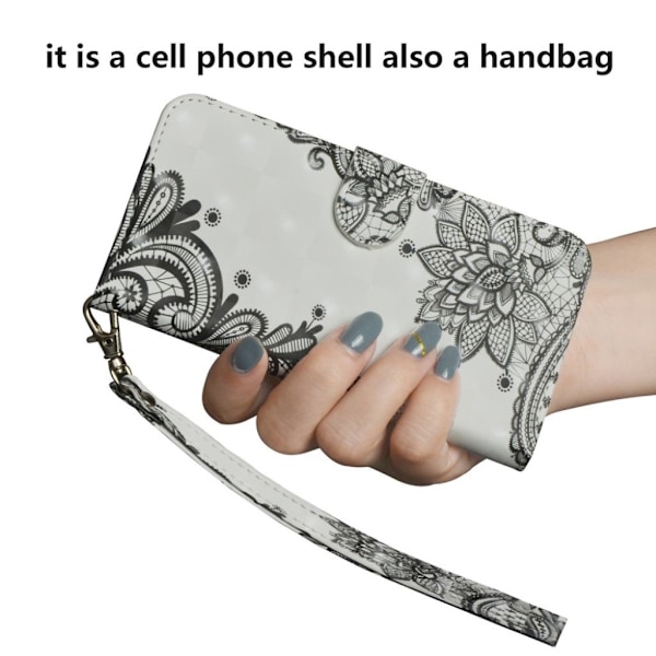 iPhone Xr læder flip cover med mønsterprint - Sort Blomst Black