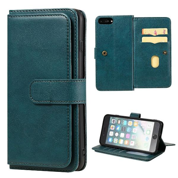 iPhone 7 Plus / iPhone 6 Plus / iPhone 6S Plus etui med pung & 10 kortpladser – Grøn Green