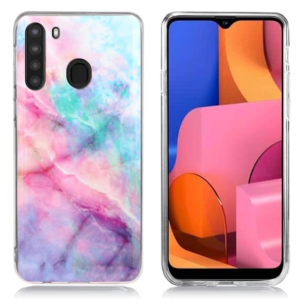 Marble Samsung Galaxy A21 Cover - Lilla / Lyserød og Blå Skygge Multicolor