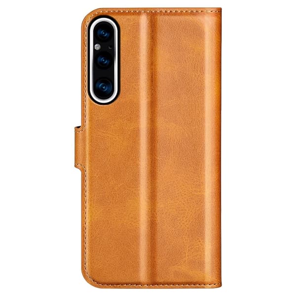 Hållbart konstläder Sony Xperia 1 V fodral med plånbok - Gul Gul