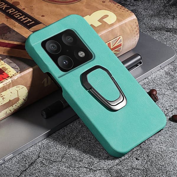 Stødsikkert lædercover med oval kickstand til OnePlus 10 Pro - Matcha-Grøn Green