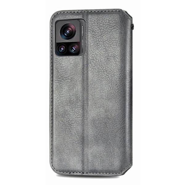 Læder Etui med A Stilfuldt Rhombus Tryk til Motorola Edge 30 Ultra / X30 Pro - Grå Silver grey