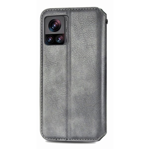 Nahkakotelo With A Stylish Rhombus Imprint For Motorola Edge 30 Ultra / X30 Pro - Harmaa Silver grey