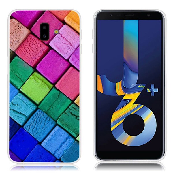 Samsung Galaxy J6 Plus (2018) kuviollinen joustava takasuoja kuori silikooni muovista - Värikkäät Neliöt Multicolor
