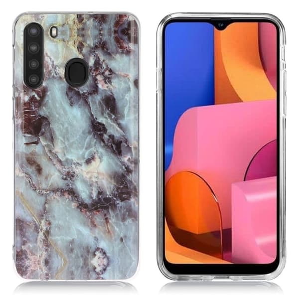 Marble Samsung Galaxy A21 kuoret - Teal / Musta Marmori Multicolor