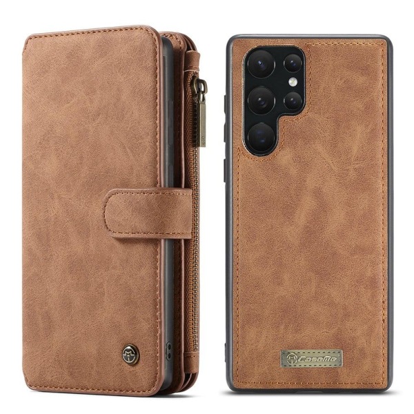 CaseMe Samsung Galaxy S22 Ultra retro lompakkokotelo - Ruskea Brown