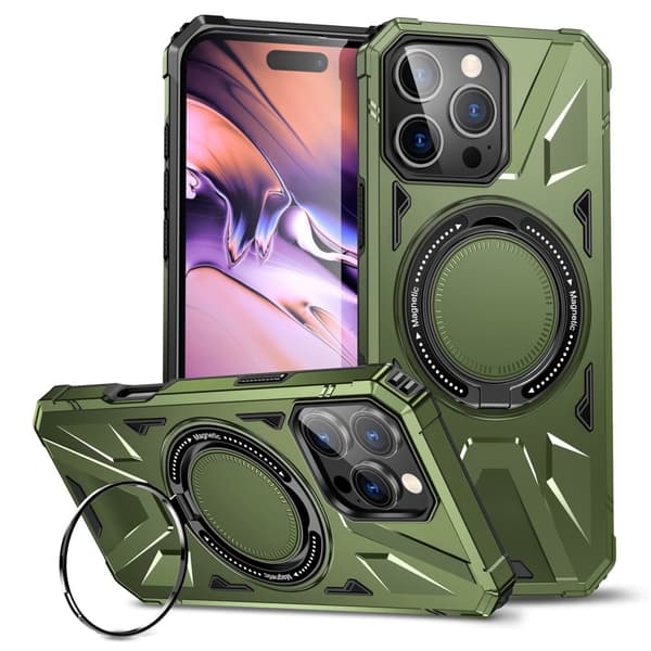 iPhone 16 Pro Max Fodral Kompatibelt med MagSafe Flexibelt och stötsäkert Kickstand-telefonskydd - Olivgrön Grön