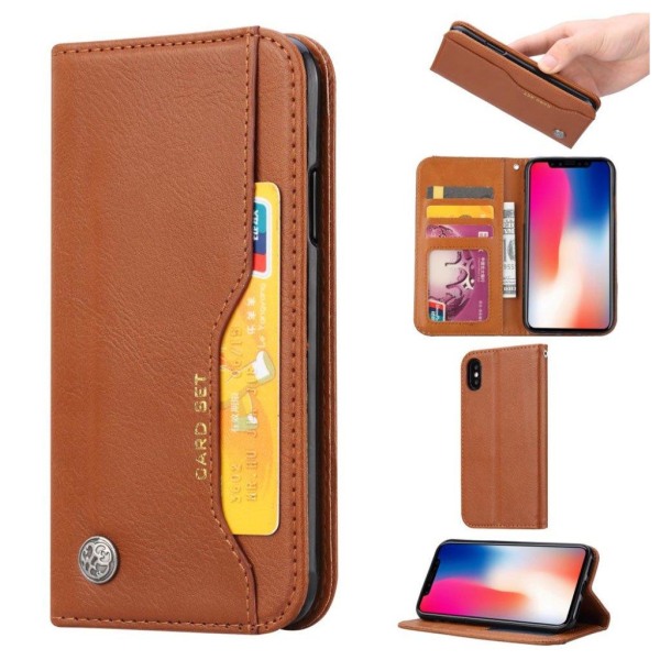 iPhone Xs Max auto-absorberende flip etui i læder - Brun Brown