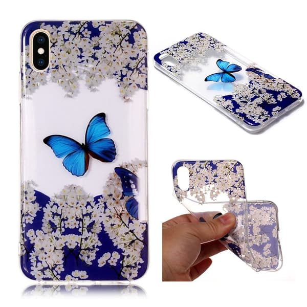 Etui til iPhone Xs Max med mønsterprint - Hvid Blomst Og Blå Sommerfugl Multicolor