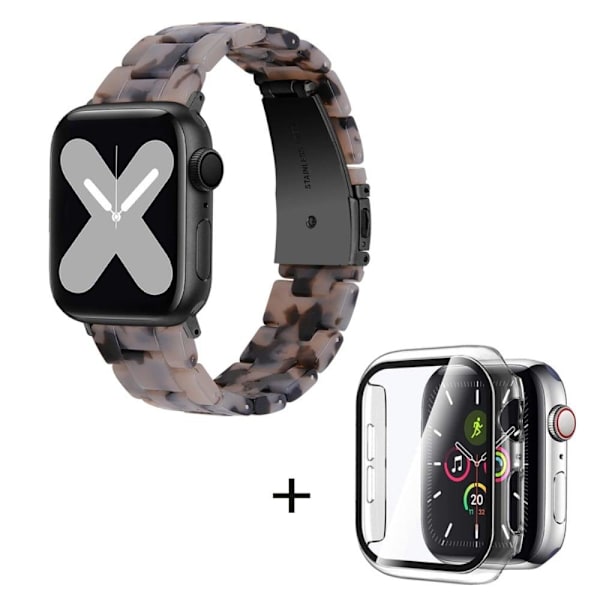 Apple Watch SE 2022 (44mm) urrem med 3 perler i resin med klart cover - Sort / Grå Silver grey