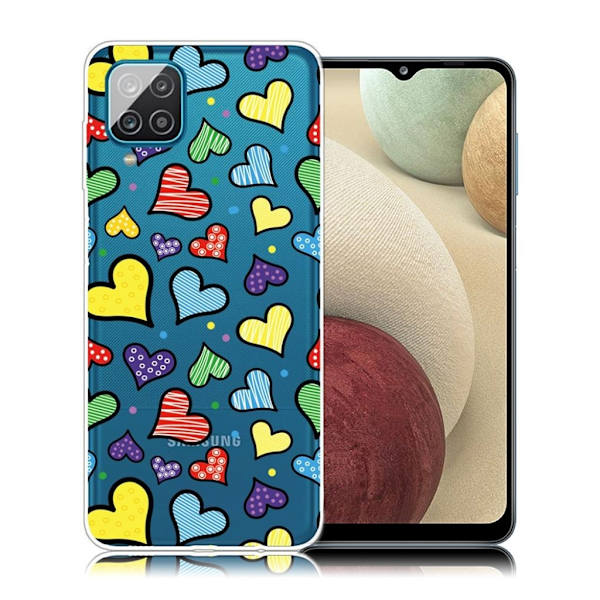 Deco Samsung Galaxy A12 5G etui - hjerter Multicolor