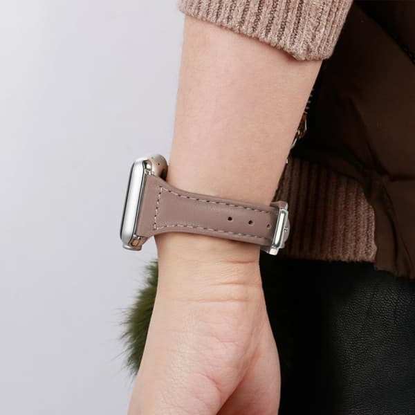 Apple Watch (45mm) B6 urrem i ægte læder - Grå / Størrelse: L Silver grey