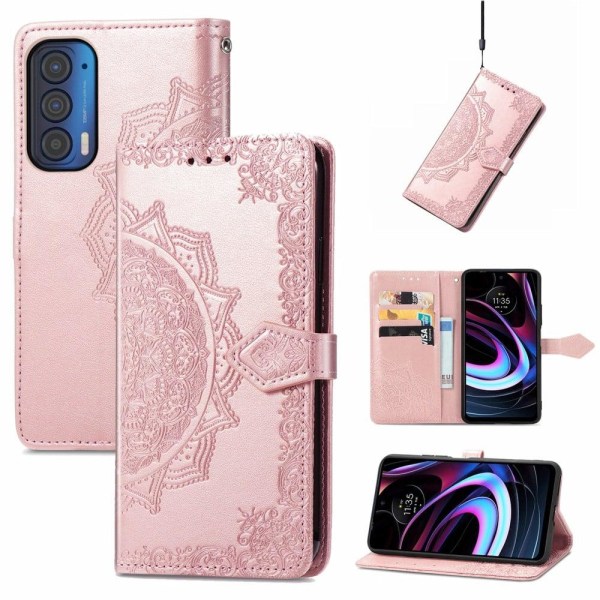 Mandala Motorola Edge (2021) Flip Etui - Rødguld Pink