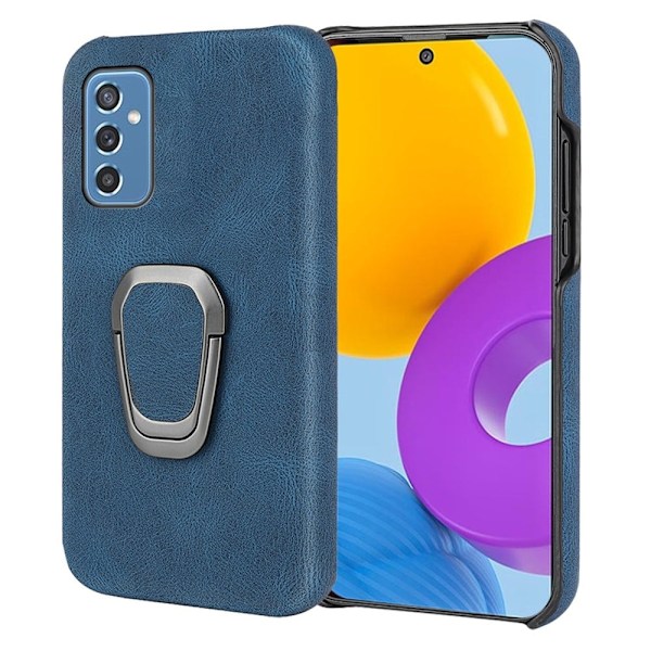 Stötsäkert läderfodral med oval kickstand för Samsung Galaxy M52 5G - Blå Blå
